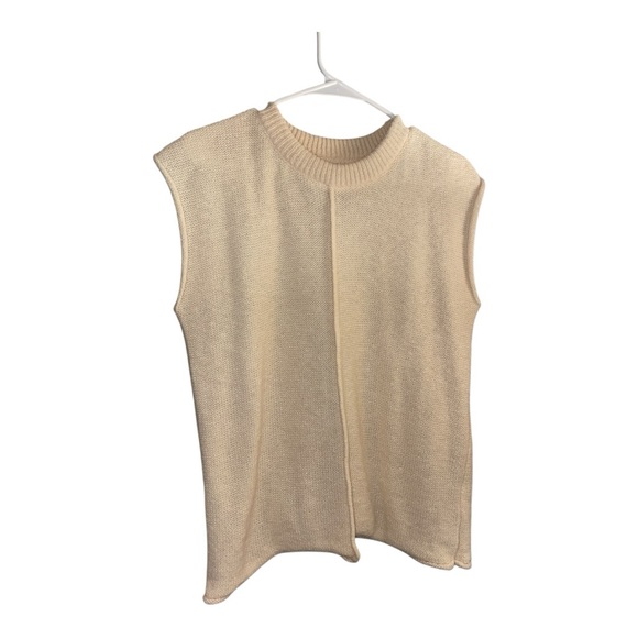 Tan Cropped Sweater Vest | Neutral Knit Top | Minimalist Style | Size 4 - Picture 2 of 7